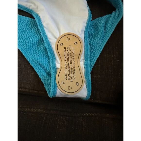 Women One-Shoulder Ribbed Bikini Blue Size M High-Waist Cheeky 2-Piece Swimsuit - Picture 8 of 8